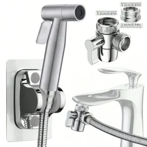 Stainless Steel Shower Head Set, 4 Counts Including Shower Head & Hose & Holder & Valve, Bathroom Shower Head Set, Bathroom Fixture Sets
